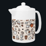 Tea and Coffee Shop Objects Pattern Teapot<br><div class="desc">Cafe or coffee shop collage on beige.</div>