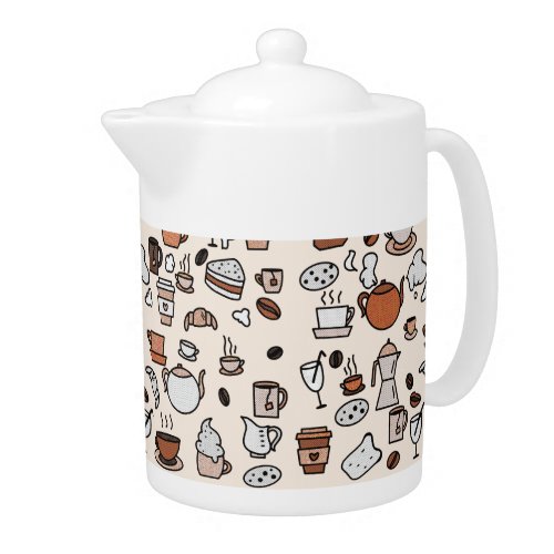 Tea and Coffee Shop Objects Pattern Teapot