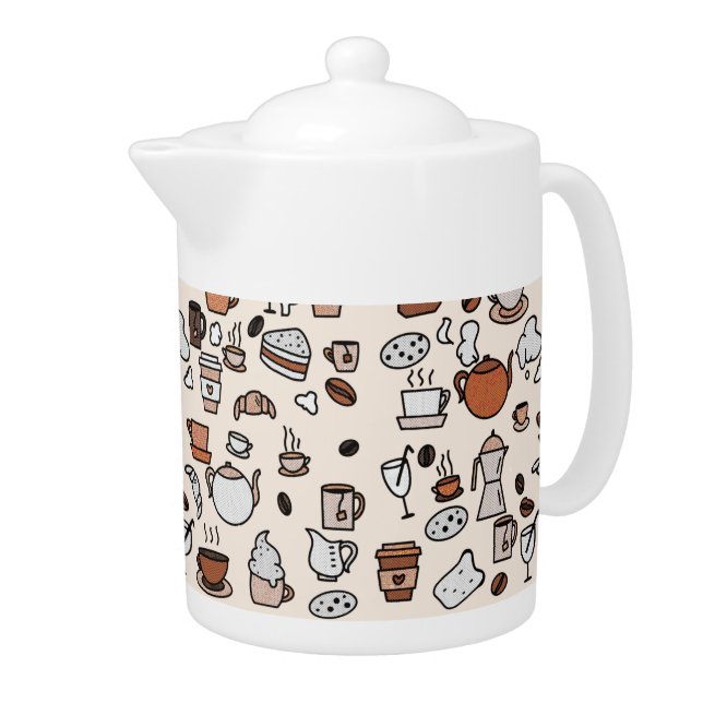 Tea and Coffee Shop Objects Pattern Teapot (Right)