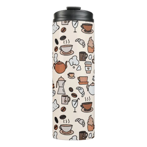 Tea and Coffee Shop Objects Pattern Thermal Tumbler