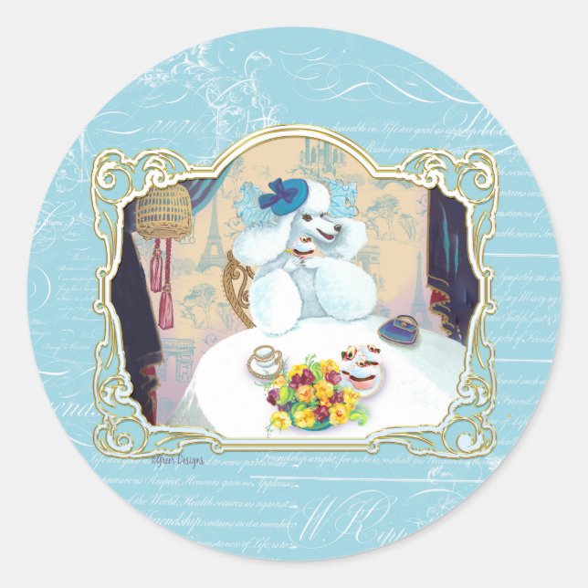 Tea and Crumpets White Poodle Tea Party Classic Round Sticker (Front)