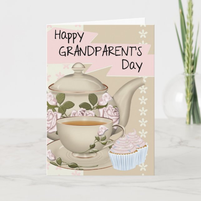 Tea And Cupcake Grandparent's Day Greeting Card (Front)