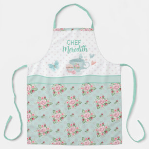Tea and Cupcake Time Personalized Green & Pink Ap Apron