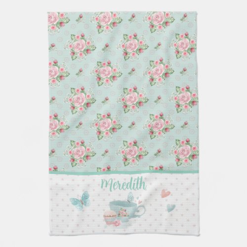 Tea and Cupcake Time Personalized   Kitchen Towel