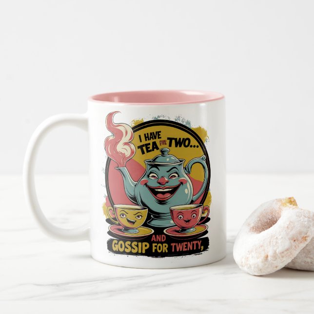 Tea and Gossip Two-Tone Coffee Mug (With Donut)