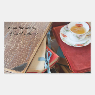 Tea and vintage books bookplate