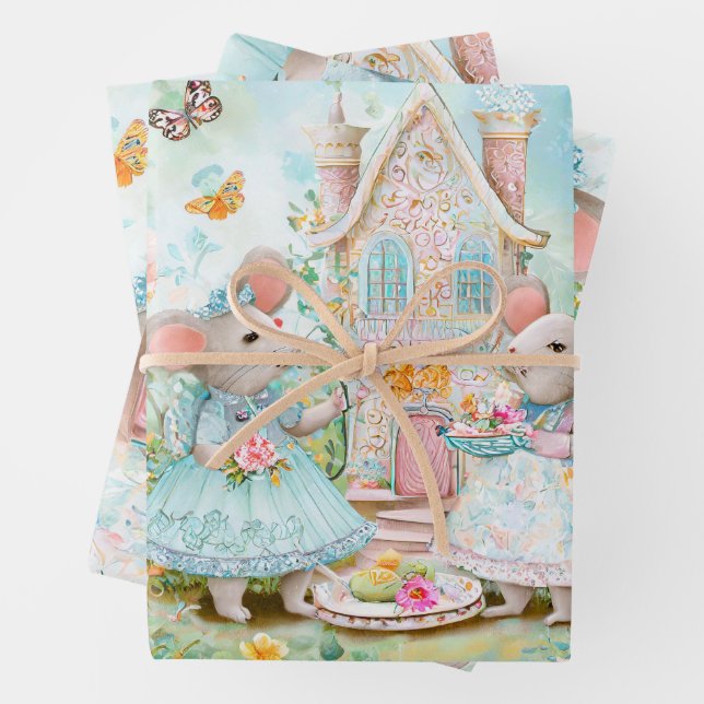 Tea at garden illustration wrapping paper sheets (In situ)