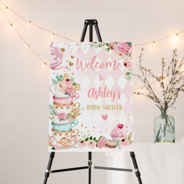 Tea Baby Shower Baby is Brewing Girl Welcome Foam Board (In Situ (Stand))