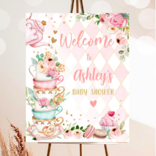 Tea Baby Shower Baby is Brewing Girl Welcome Poster