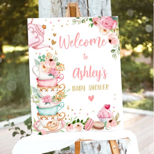Tea Baby Shower Baby is Brewing Girl Welcome Poster
