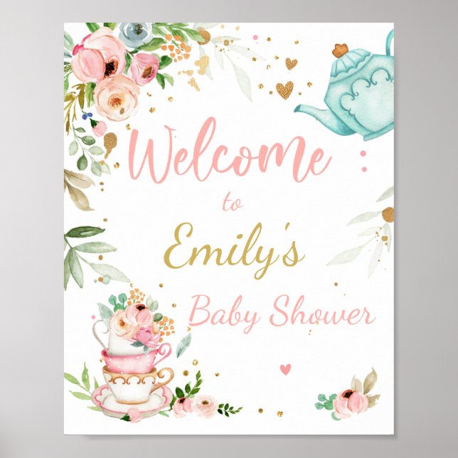 Tea Baby Shower baby is Brewing Girl Welcome Sign (Front)
