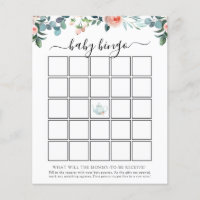 Tea Baby Shower Bingo Game Card