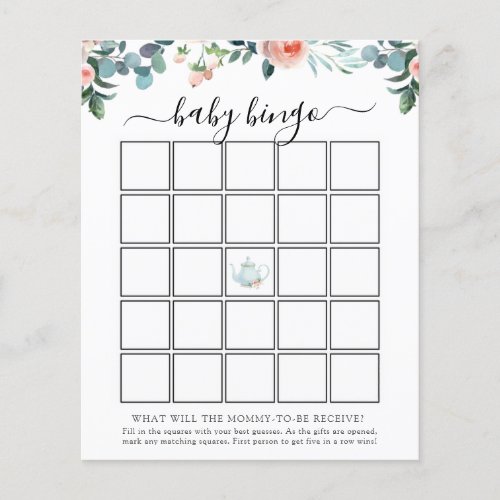 Tea Baby Shower Bingo Game Card