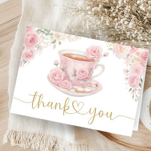 Tea Baby Shower Girl Pink Floral Folded Thank You