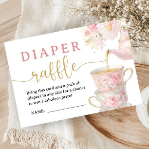 Tea Baby Shower Girl Pink Tea Party Diaper Raffle Enclosure Card