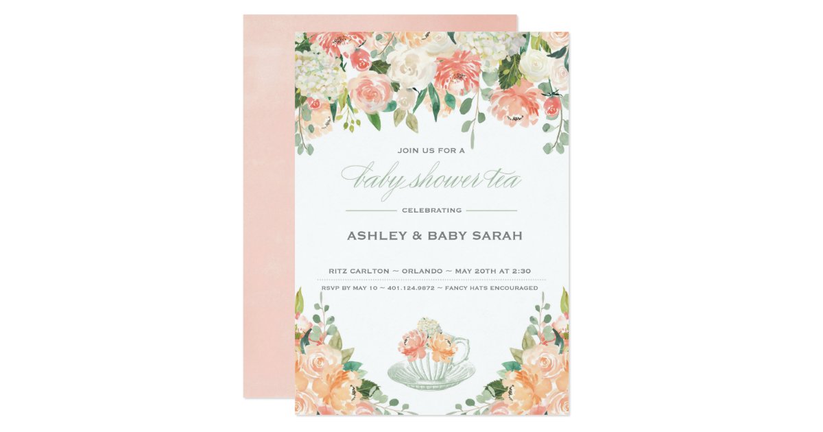 Tea Baby Shower Invitation Garden Floral Zazzle Com