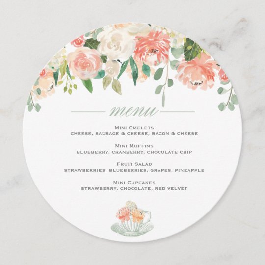 Tea Baby Shower Menu Round Zazzle Com