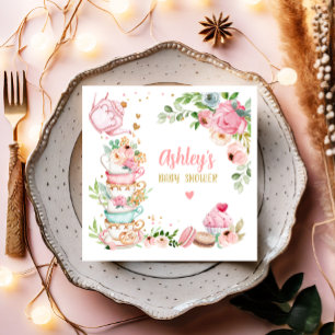 Tea Baby Shower Pink Flower Girl Baby is Brewing Napkins