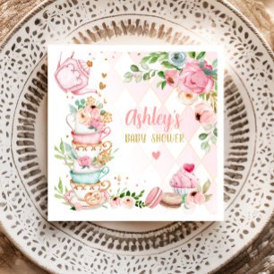 Tea Baby Shower Pink Flower Girl Baby is Brewing Napkins