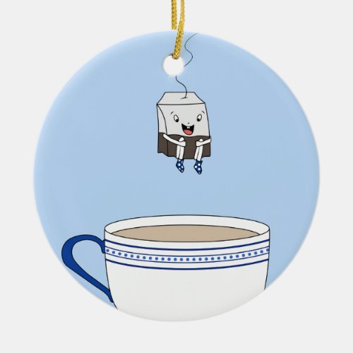 Tea bag jumping in cup ceramic ornament