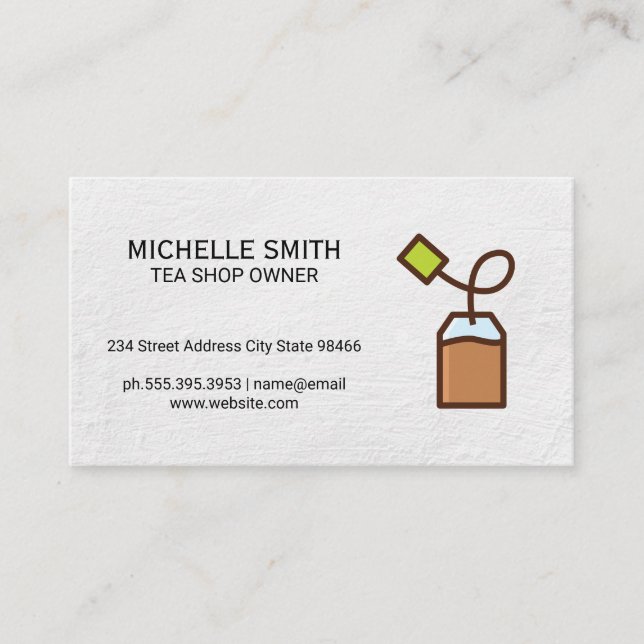 Tea Bag | White Texture Business Card (Front)