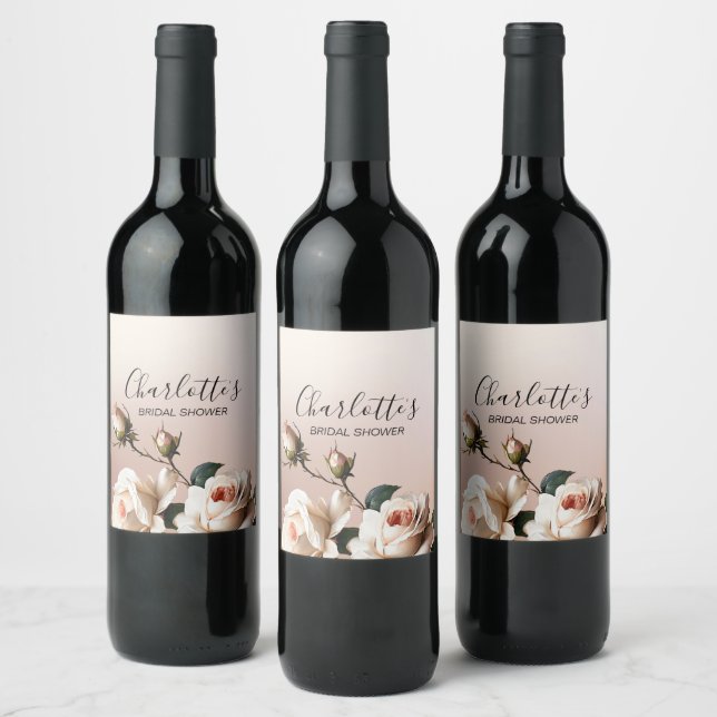 Tea Beige Oil Rose Bridal Shower Wine Label (Bottles)