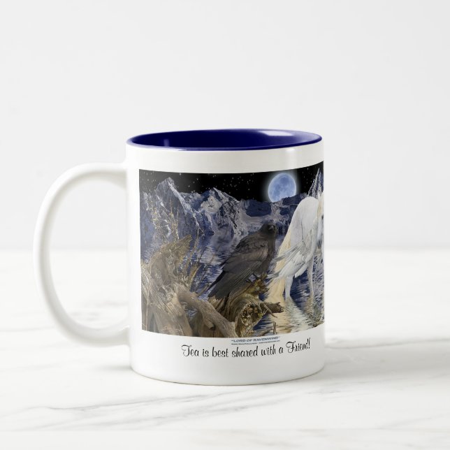 TEA BEST SHARED WITH A FRIEND Pegasus & Raven Two-Tone Coffee Mug (Left)