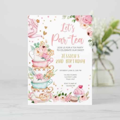 Tea Birthday Invitation Girl Party Par-tea Floral | Zazzle