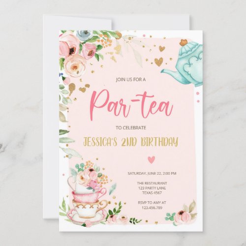 Tea Birthday Invitation Girl Party Par_tea Floral