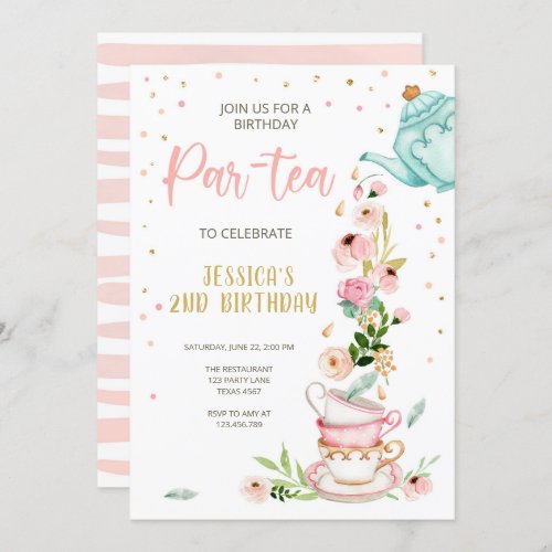 Tea Birthday Invitation Girl Party Par_tea Floral