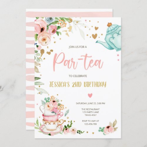 Tea Birthday Invitation Girl Party Par_tea Floral