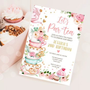 Tea Birthday Invitation Girl Party Par-tea Floral by Anietillustration at Zazzle