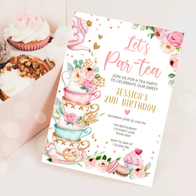 Tea Birthday Invitation Girl Party Par-tea Floral | Zazzle