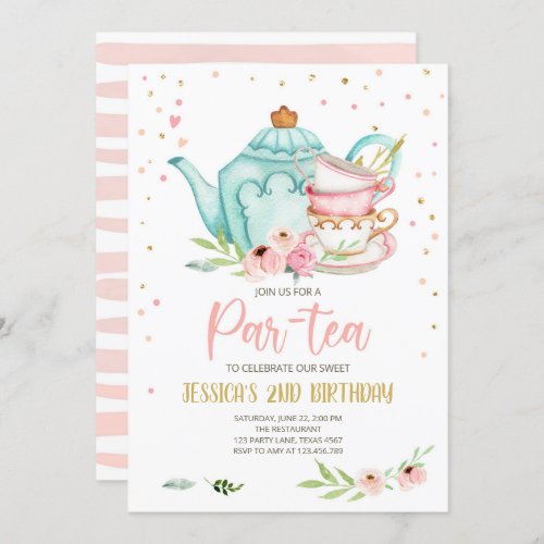 Tea Birthday Invitation Girl Party Par_tea Floral