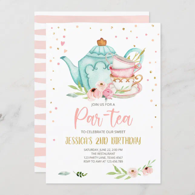 Tea Birthday Invitation Girl Party Par-tea Floral | Zazzle