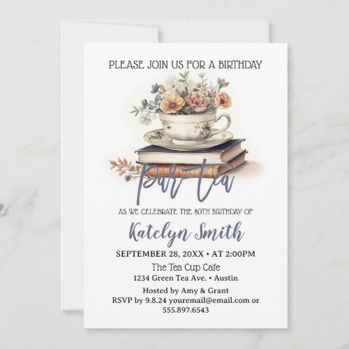 Tea Birthday Par_Tea Dusty Blue Tea Cup Books Invitation