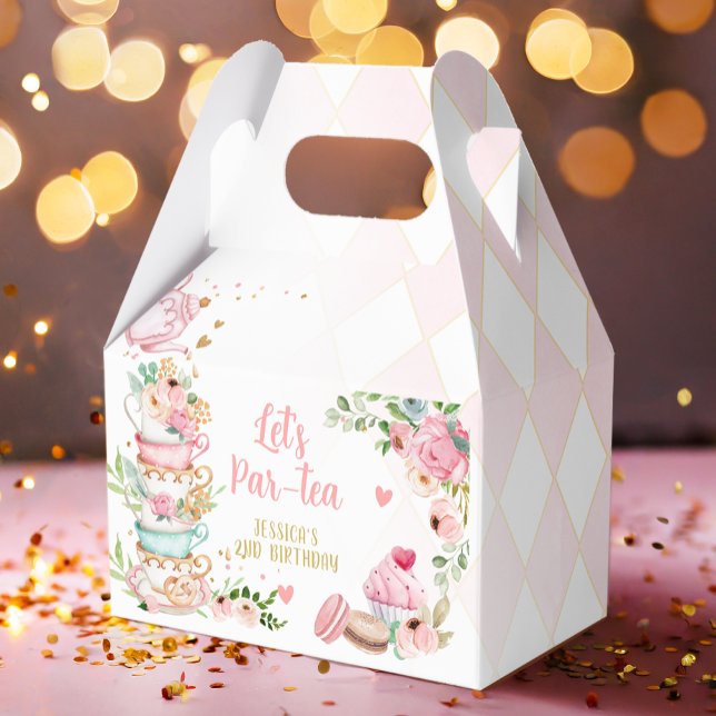 Tea Birthday Party Pink Flower Girl Par-tea Floral Favor Boxes (Creator Uploaded)
