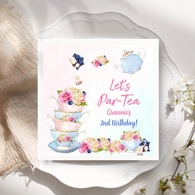 Tea Birthday Party Pink Flower Girl Par-tea Floral Napkins (Creator Uploaded)