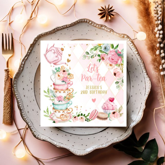 Tea Birthday Party Pink Flower Girl Par-tea Floral Napkins (Creator Uploaded)