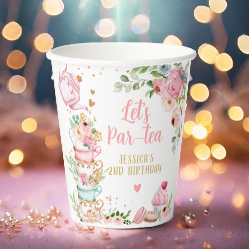 Tea Birthday Party Pink Flower Girl Par_tea Floral Paper Cups