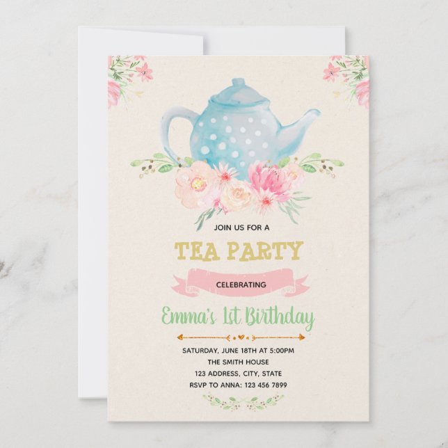 Tea birthday theme invitation (Front)
