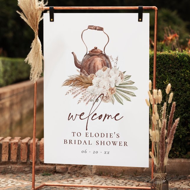 Tea Boho Pampas Grass Bridal Shower Welcome Sign (Welcome Sign Mock-up)
