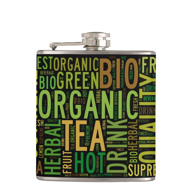 Tea breakfast text design -Customizable background Hip Flask (Front)