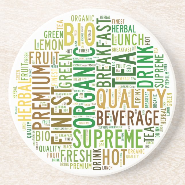 Tea breakfast text design drink coaster (Front)