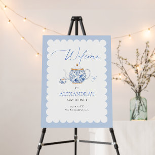 Tea Brewing Script Blue Baby Shower Welcome Sign
