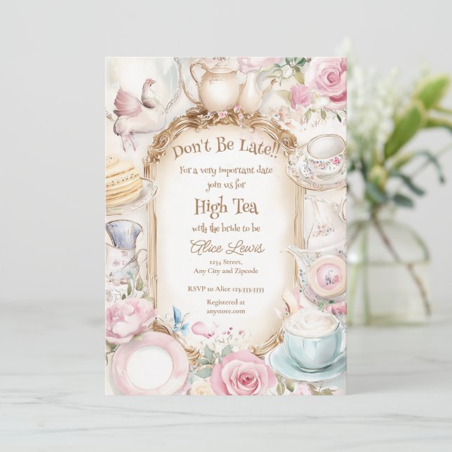 Tea Bridal shower invitation, Alice bridal tea Invitation (Standing Front)