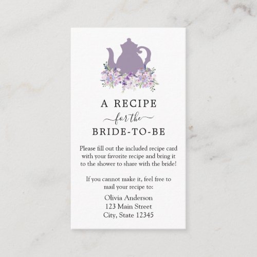 Tea Bridal Shower Recipe Request  Enclosure Card