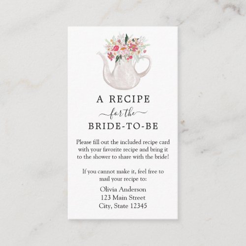 Tea Bridal Shower Recipe Request  Enclosure Card