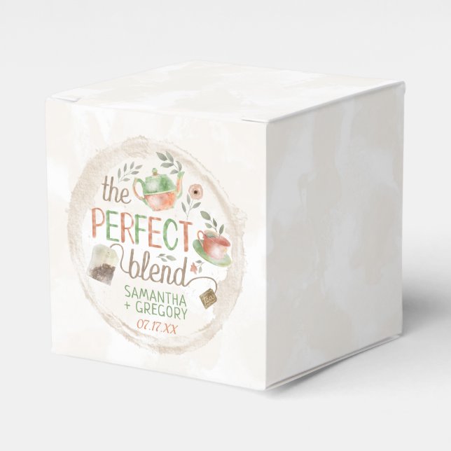 Tea Bridal Wedding Shower The Perfect Blend Party Favor Boxes (Front Side)