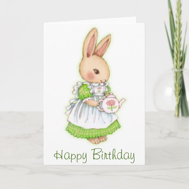 Tea Bunny - Cute Rabbit Birthday Card (Front)